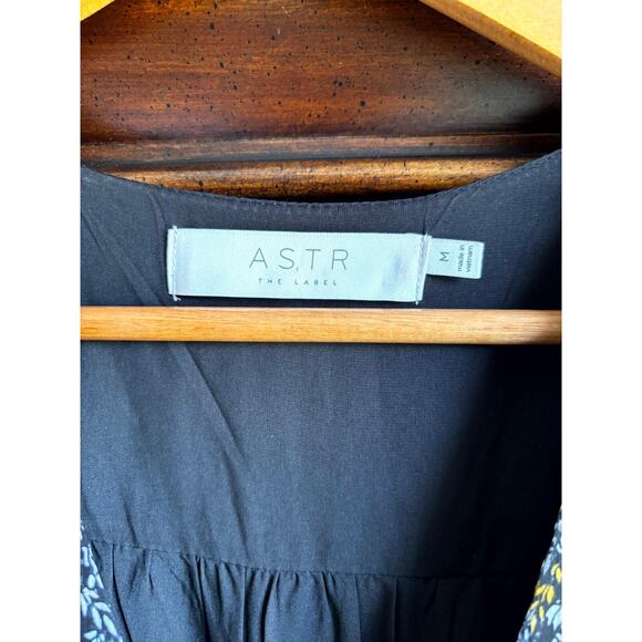 Ruched Minidress M Black Floral V-Neck Puff Sleeve Party Cocktail - Picture 5 of 6